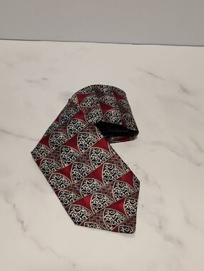 Madison Rhodes Men's Patterned Burgundy and Black Tie